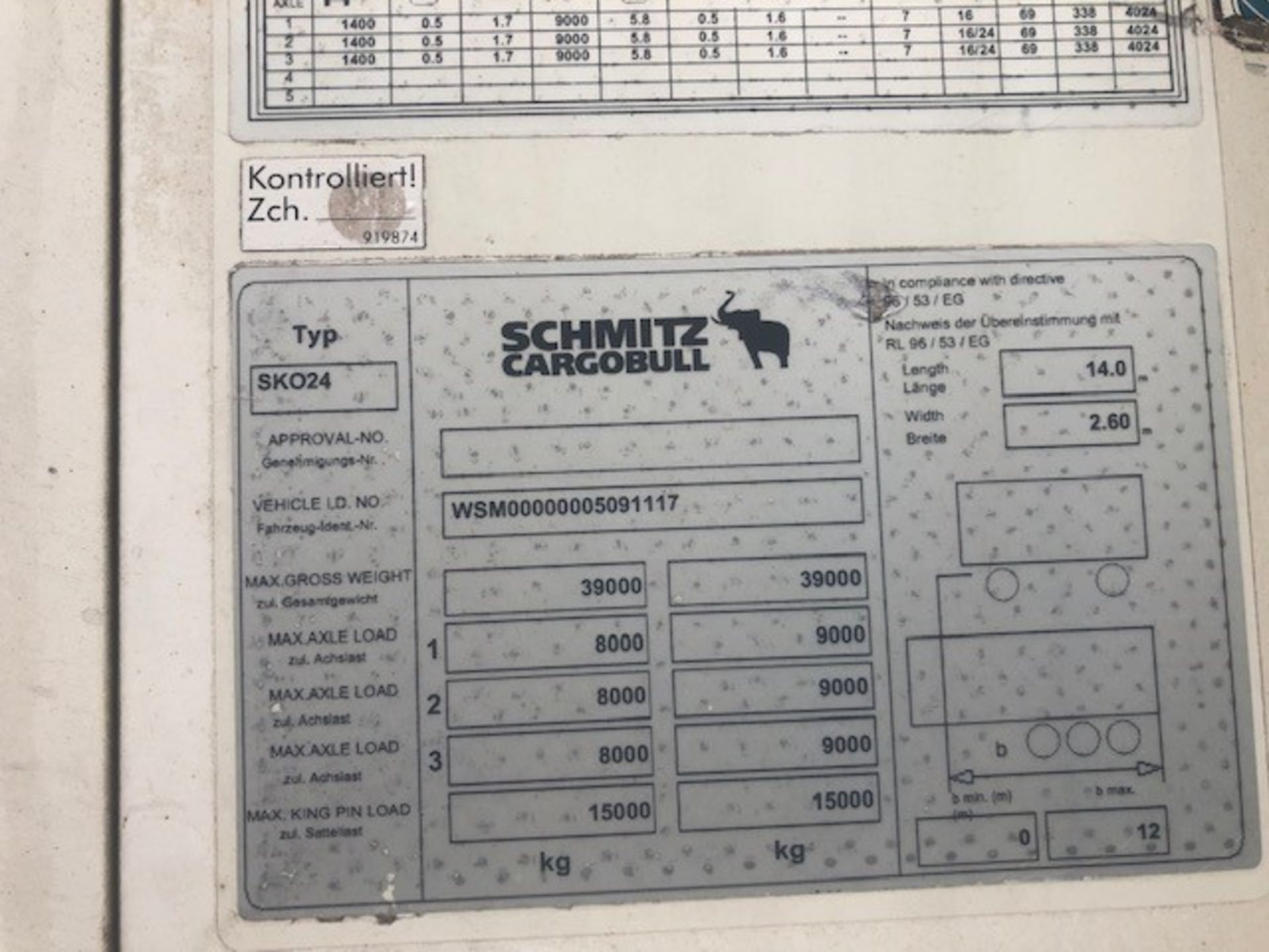 Schmitz “Cargobull Type SK024L134FP Refrigerated Trailer (2012), ID Number WSM00000005091117, Serial - Image 8 of 12