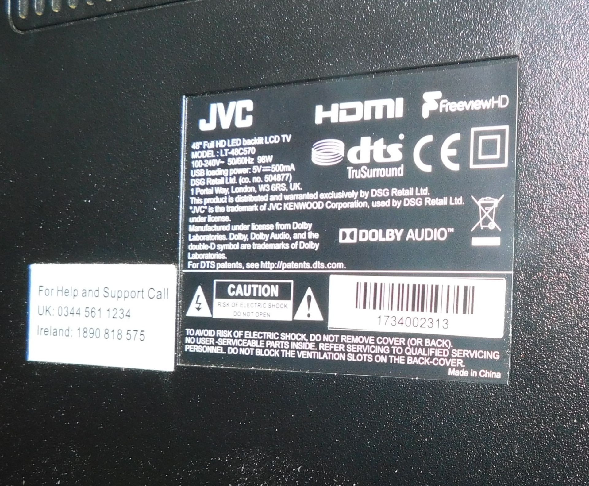 JVC LT-48C570 LED Backlit LCD Television (Location: Stockport. Please Refer to General Notes) - Bild 2 aus 2