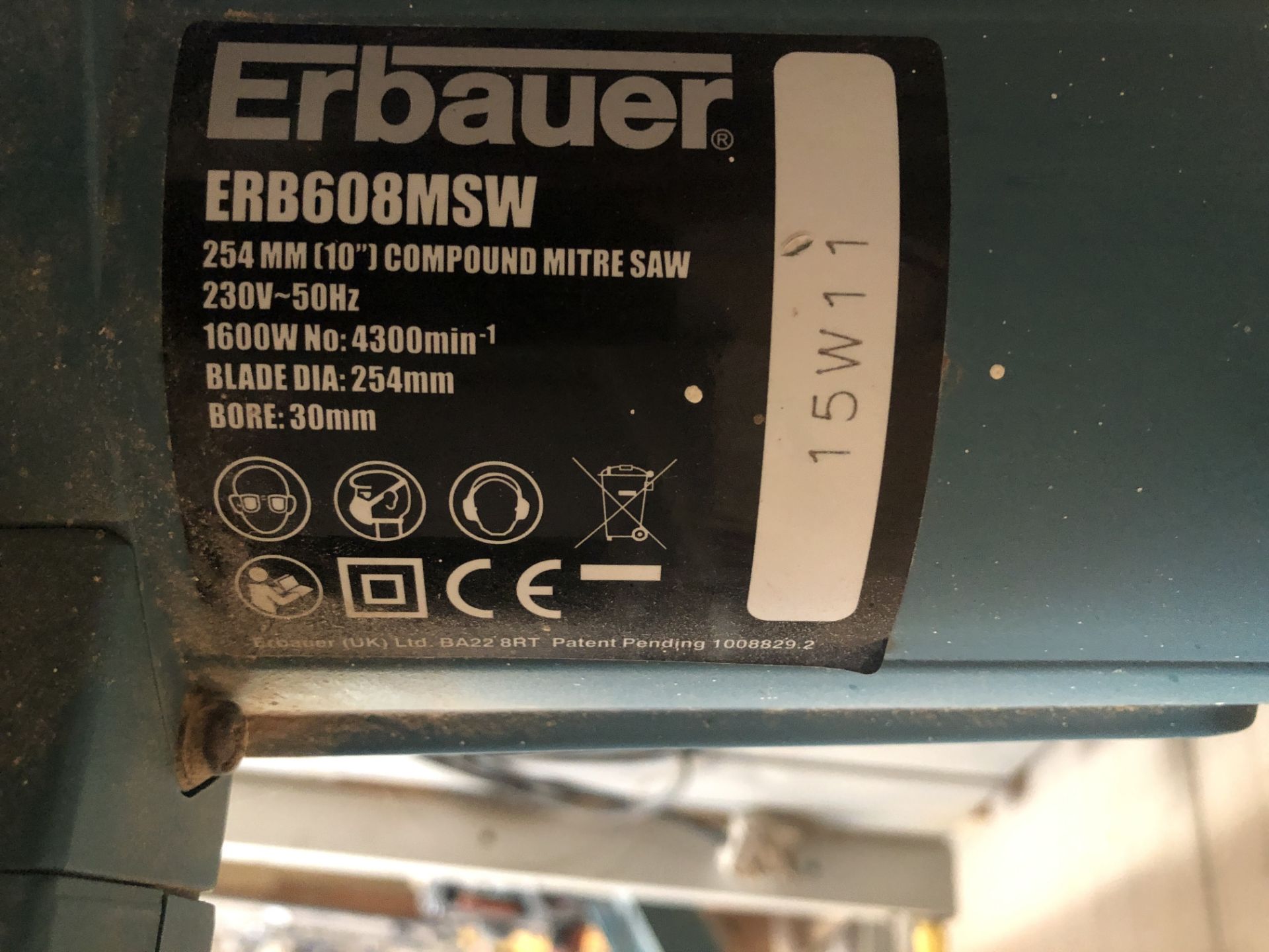 Erbauer Type ERB 608MSW Compound Mitre Saw, Serial Number 15W11, 240v (Location: Bognor Regis. - Image 2 of 2