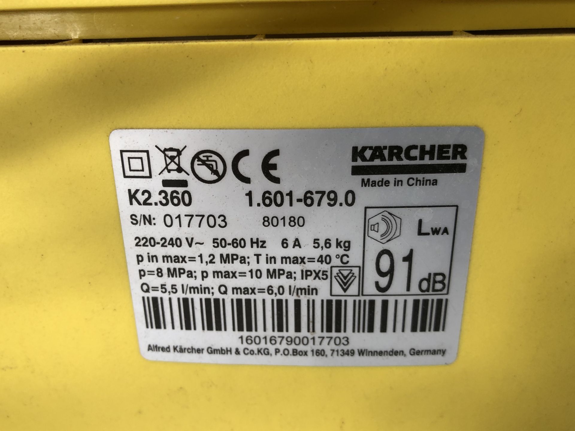 Karcher K2.360 Pressure Washer, Serial Number 017703 80180 (Location: Brentwood. Please Refer to - Image 2 of 2