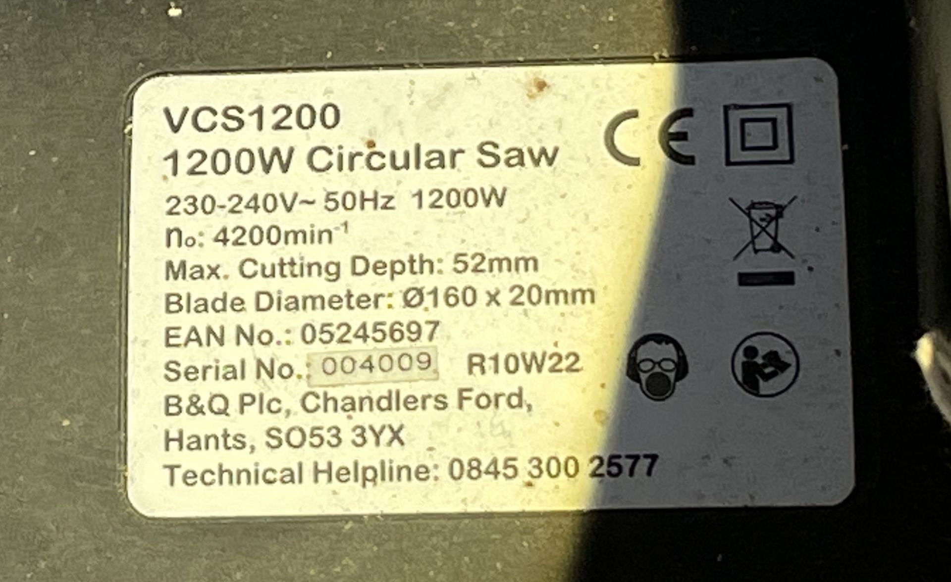 VCS1200 1200W Portable Circular Saw (Location: Brentwood: Please Refer to General Notes) - Image 2 of 2