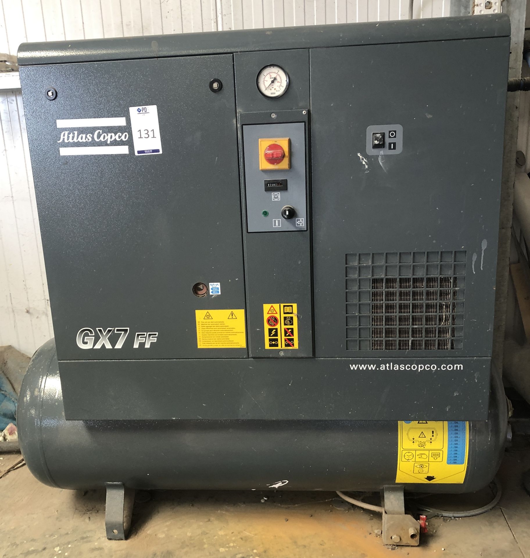 Atlas Copco GX7FF EP Screw Type Compressor (2014), Serial Number CA1807321, 3-Phase, 1,407 hours (