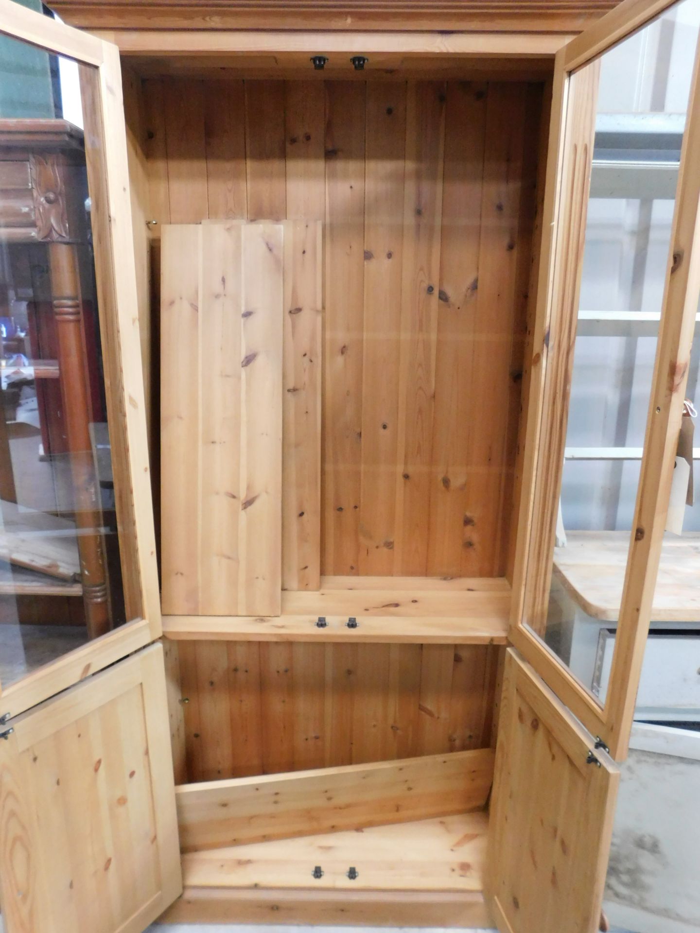 Pine Display Cabinet, Glazed Upper Section with 4 Adjustable Shelves, above Double Door Cupboard ( - Image 2 of 2