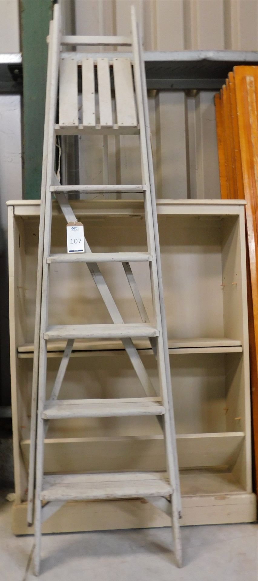 Pair of Painted Wooden Step Ladders and 3-Tier Bookcase (Location: Brentwood. Please Refer to