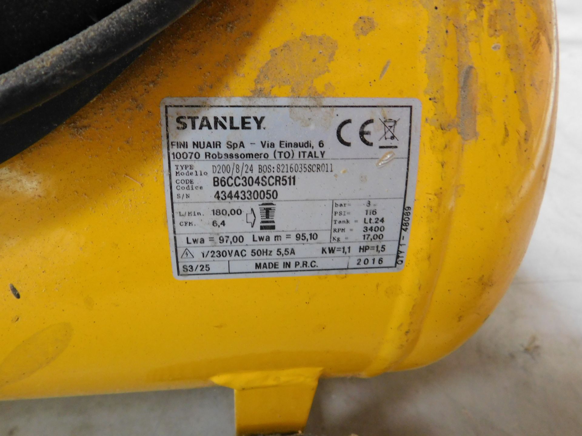 Stanley D200/8/24 Portable Compressor, Serial Number 4344330050 (Location: Brentwood. Please Refer - Image 3 of 3