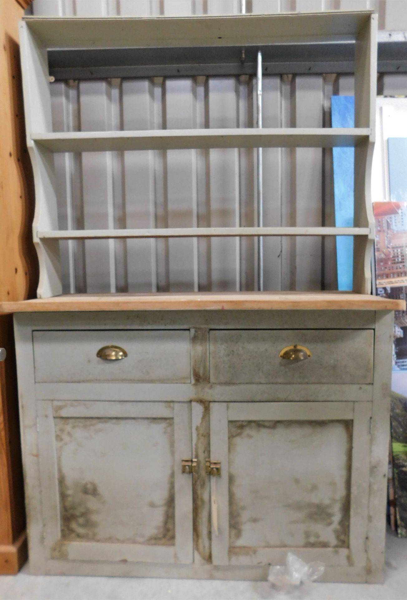 Victorian Style Dresser Base with Pine Top and Plate Rack Back (Location: Brentwood. Please Refer to