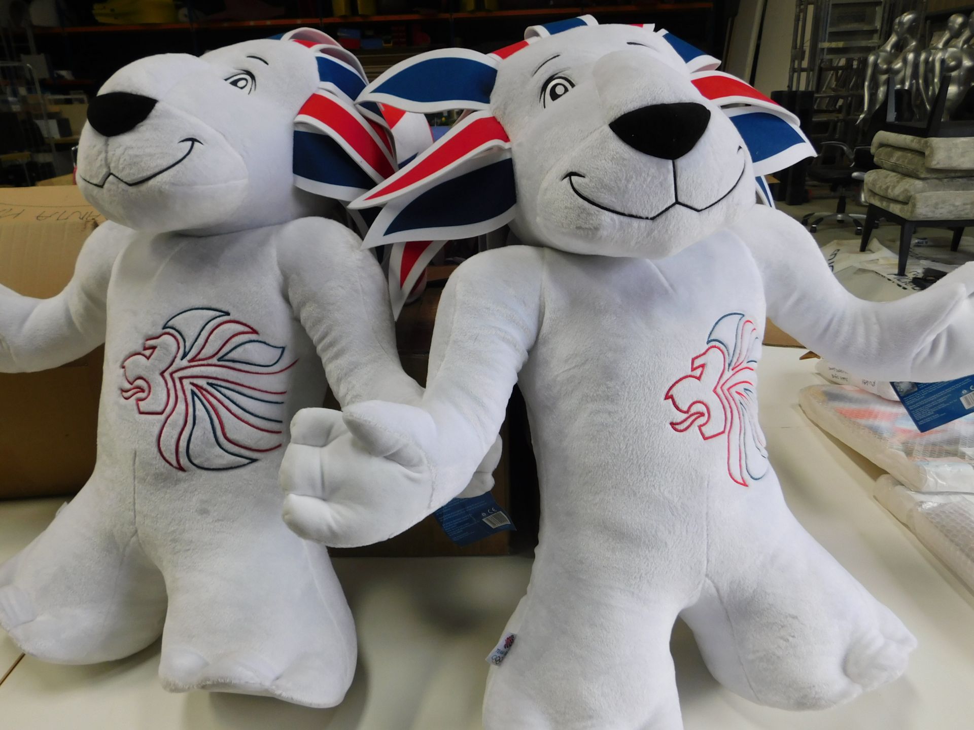 2 Large “Pride The Lion” 2012 London Olympic Soft Toys, 2 Large “Wenlock” Union Flag Soft Toys - Image 2 of 2