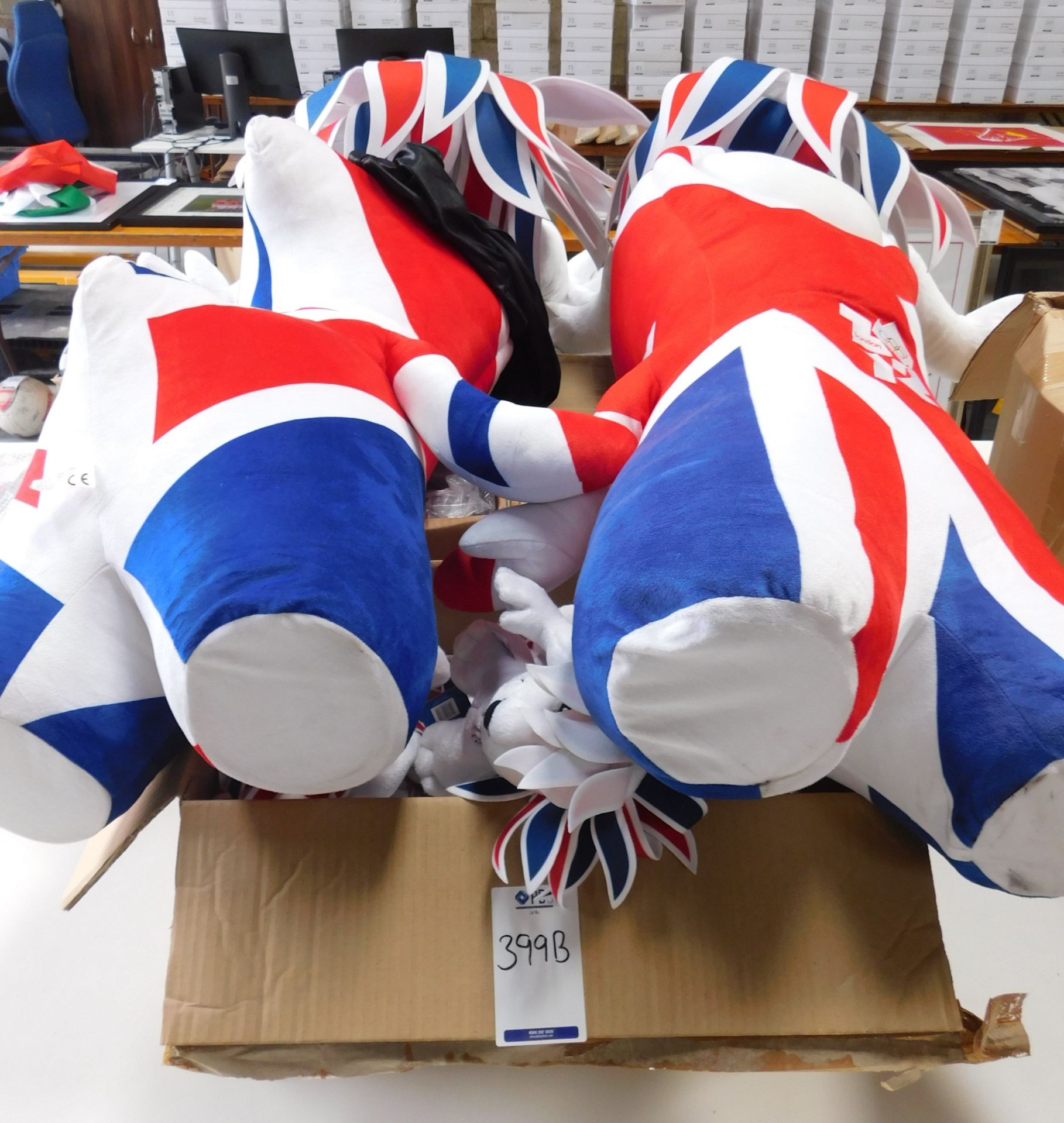 2 Large “Pride The Lion” 2012 London Olympic Soft Toys, 2 Large “Wenlock” Union Flag Soft Toys