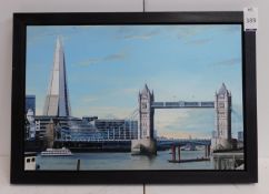 Framed “The Shard & Tower Bridge” Acrylic on Canvas by Mark Wollacott (Overall size: 72cm x