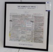 Bill McLaren Match Notes from 1995 Rugby World Cup Final (Framed) with Certificate of