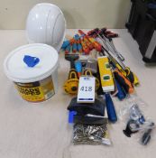 Quantity of Various Hand Tools, comprising; Screwdrivers, Level, Bolsters etc. & 2 Hardhats (