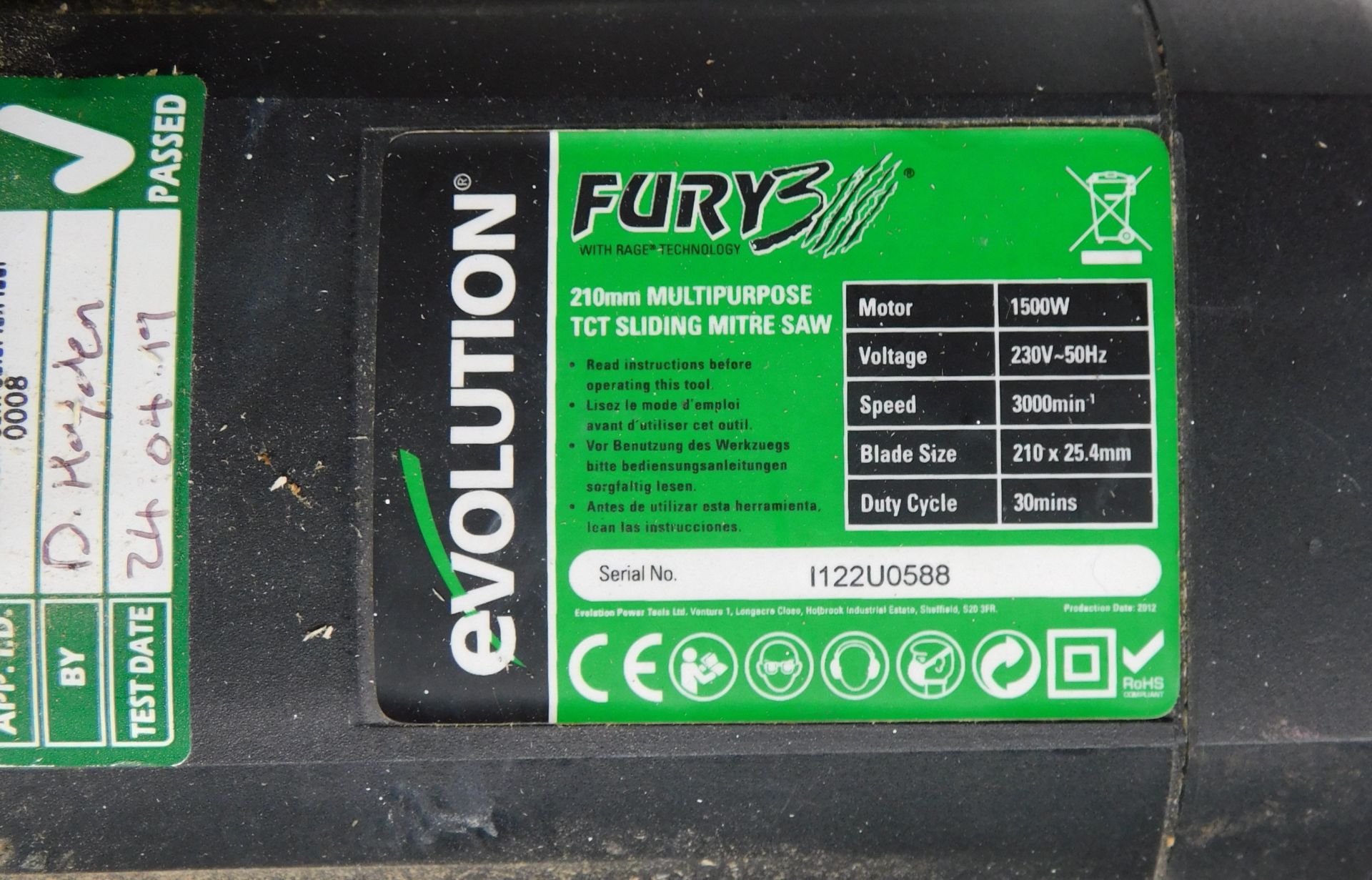 Evolution Fury 3 210mm TCT Multipurpose Sliding Mitre Saw 240v (Located: Brentwood. Please Refer - Image 3 of 3