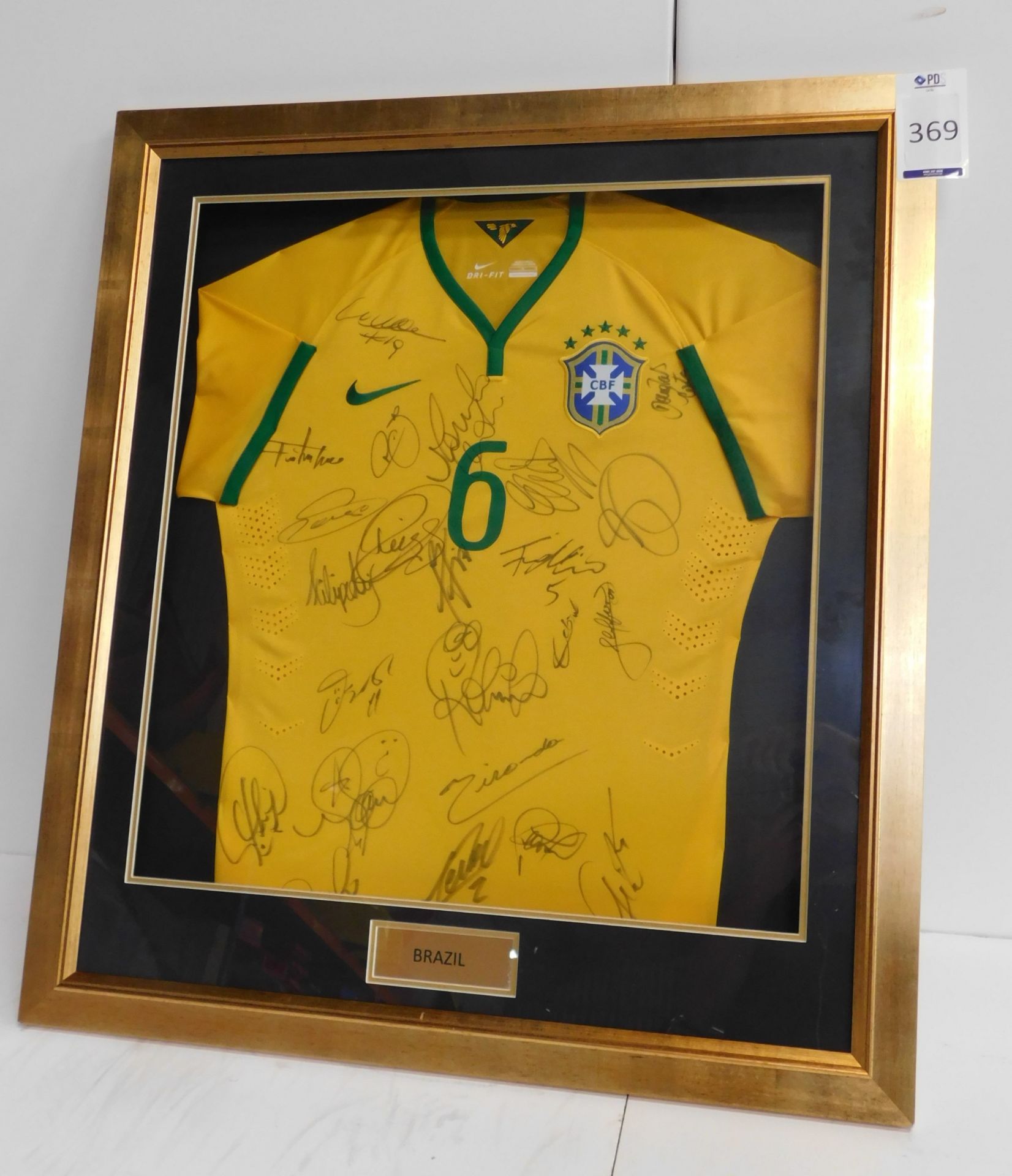 Framed & Signed Brazil Shirt 2015 France vs Brazil;  Stade de France 26/03/2015 (Overall size: