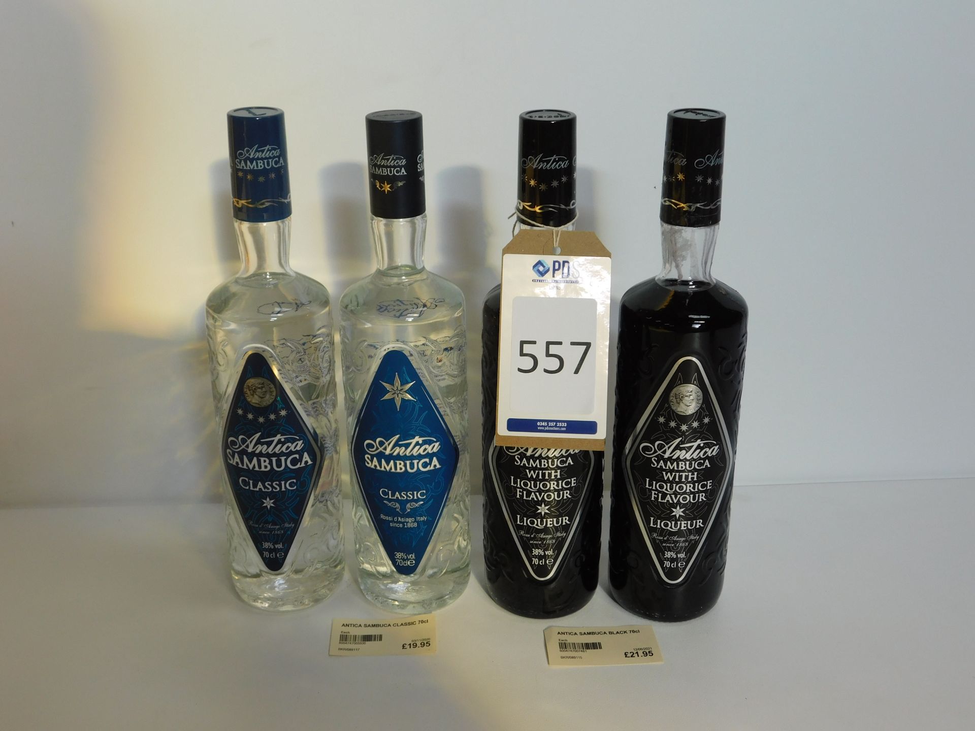2 Bottles Antica Sambuca (Liquorice) & 2 Bottles of Antica Sambuca Classic, 70cl (Located:
