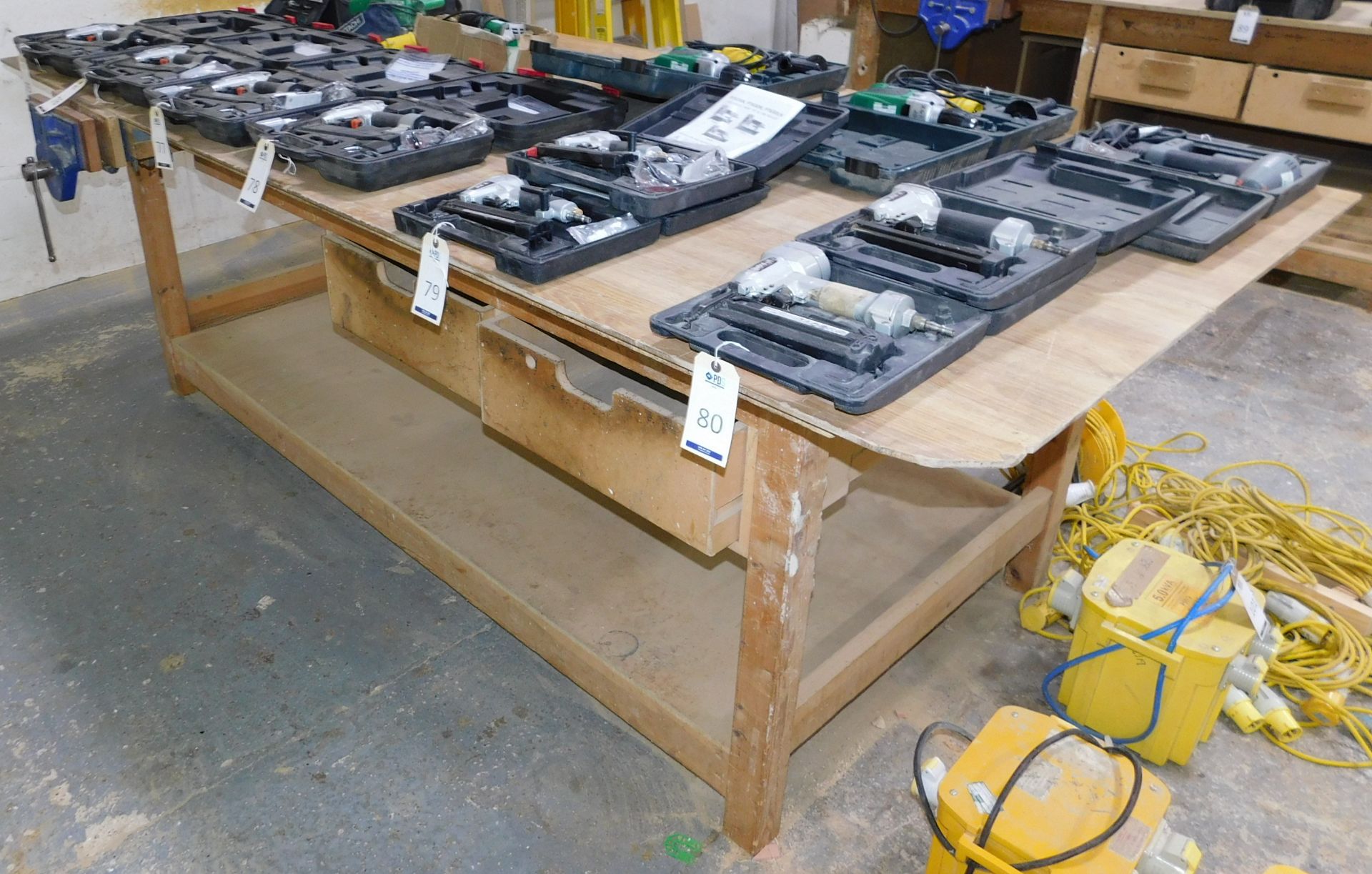 2 Wooden Workbenches each with Record Carpenter’s Vices (Collection Delayed to Wednesday 27th