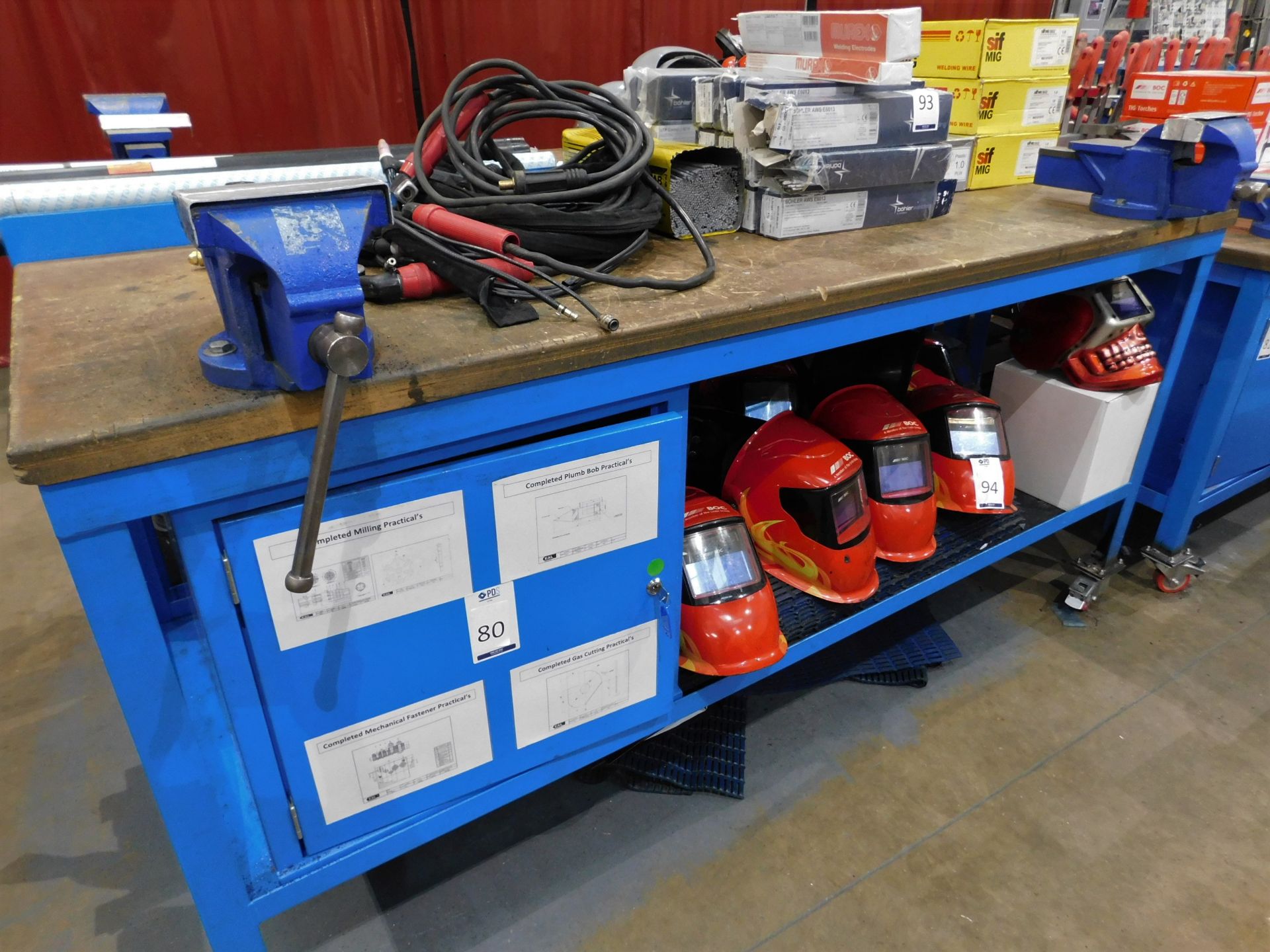 Mobile Steel Workbench, 2000mm, fitted 2 Clarke Vices & Single Cupboard (excluding Contents) (