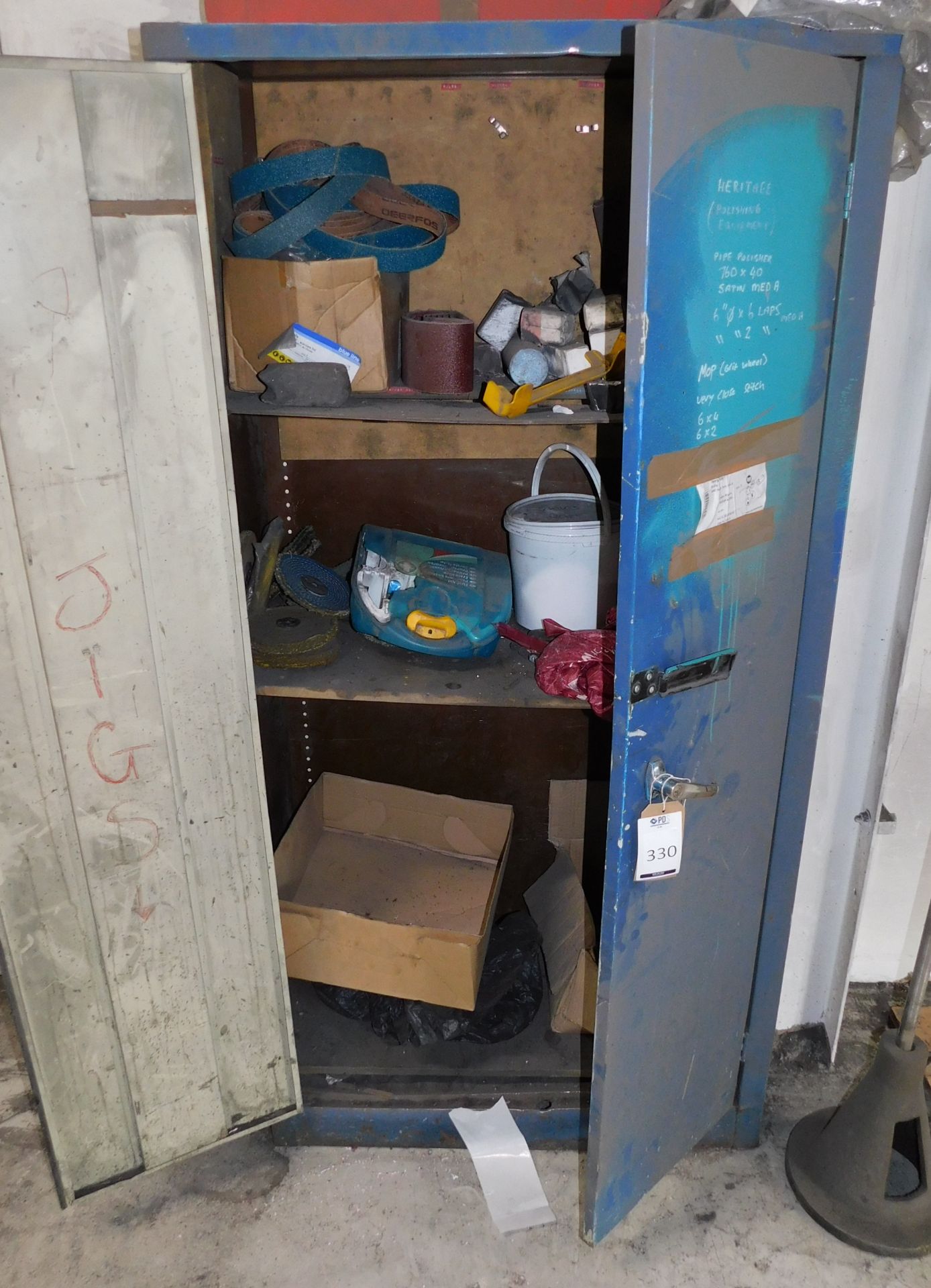 Remaining Contents of Polishing Room to Include Shelving Unit, Double Door Cupboard, Personnel