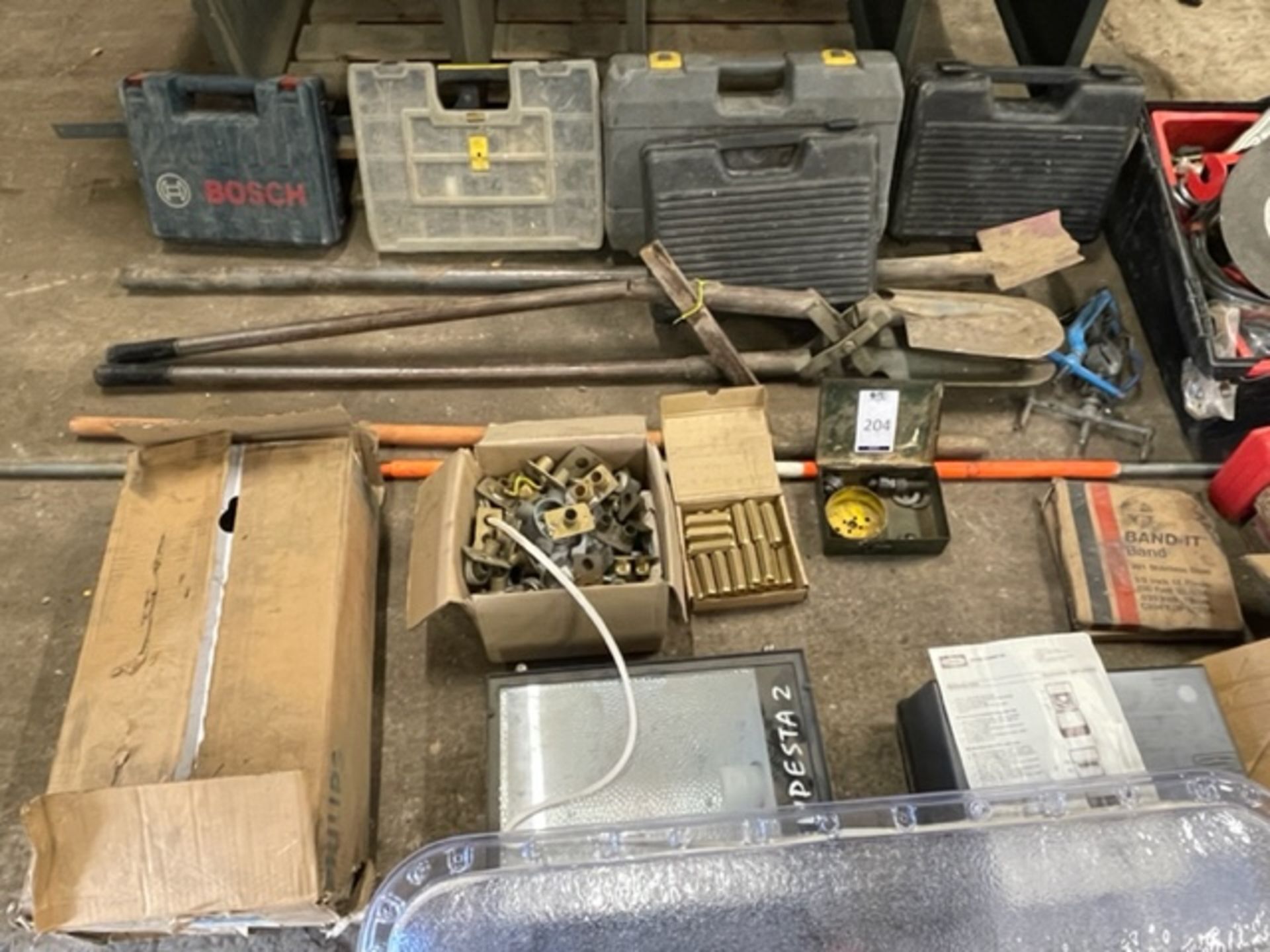 Miscellaneous Items Including Two FL500 Lights, Floodlights, Hand Tools, 4 Slotted Steel Racks, Tool - Image 2 of 7