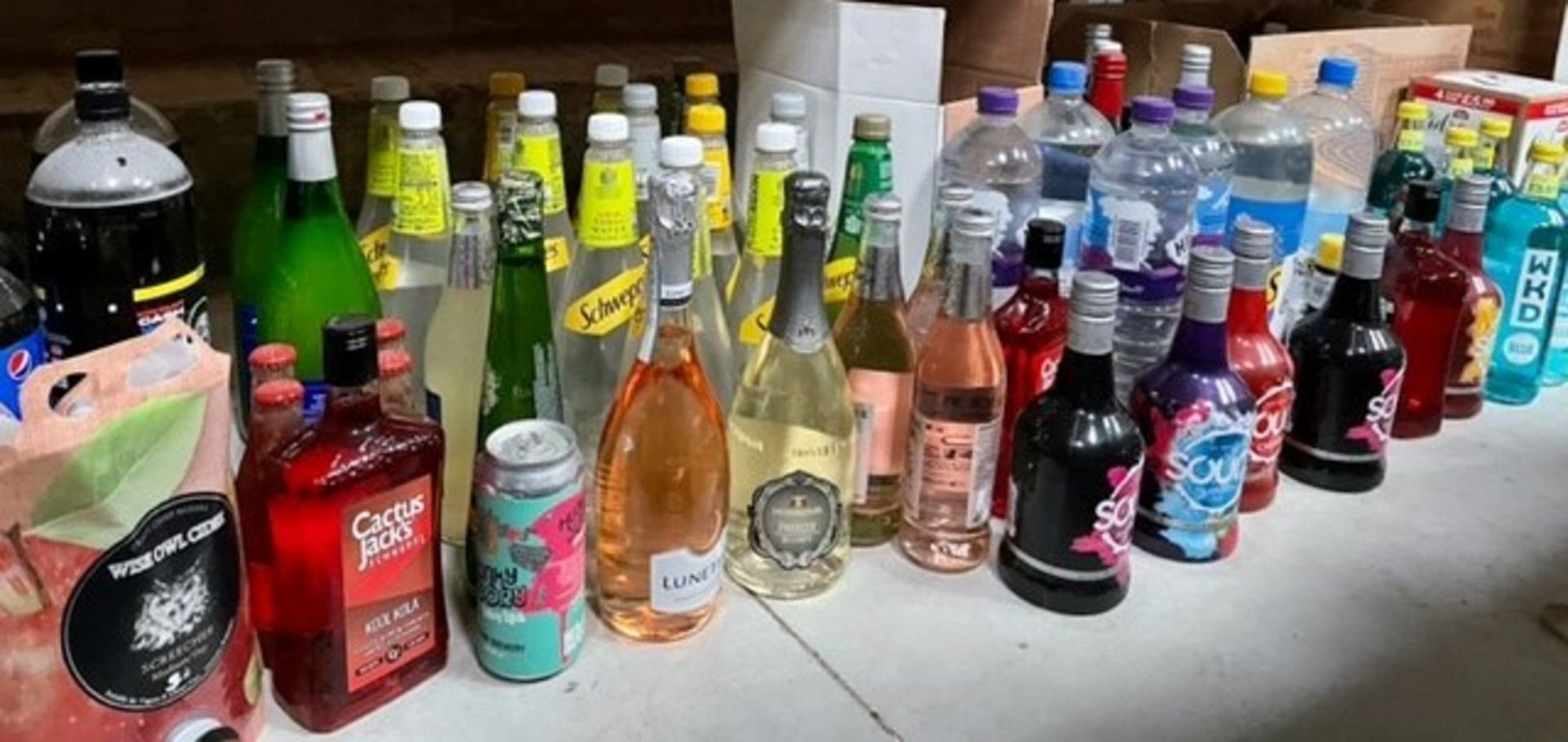 Quantity of Various Drinks, Including; WKD, Sourz, Tonics, Water & Soft Drinks etc. & 7 Plastic