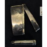 Silver rectangular curved calling card case, Birmingham hallmarks, together with a silver cheroot