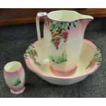 1930's design Staffordshire pottery jug and basin with matching toothbrush vase. (3) (B.P. 21% +