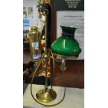 19th Century brass reading lamp with overlay glass shade ,converted to electricity. (B.P. 21% + VAT)