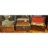 Collection of assorted boxes, 19th Century tea caddies etc, loose silver plated cutlery. (B.P. 21% +