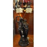 Modern bronzed metal Art Nouveau style two branch figural table lamp. 78cm high approx. (B.P.