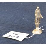 White metal figural desk seal, probably depicting William Shakespeare with bloodstone fob,