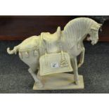 Modern ceramic Chinese style Tang horse on tapering rectangular base, 46cm high approx. (B.P.
