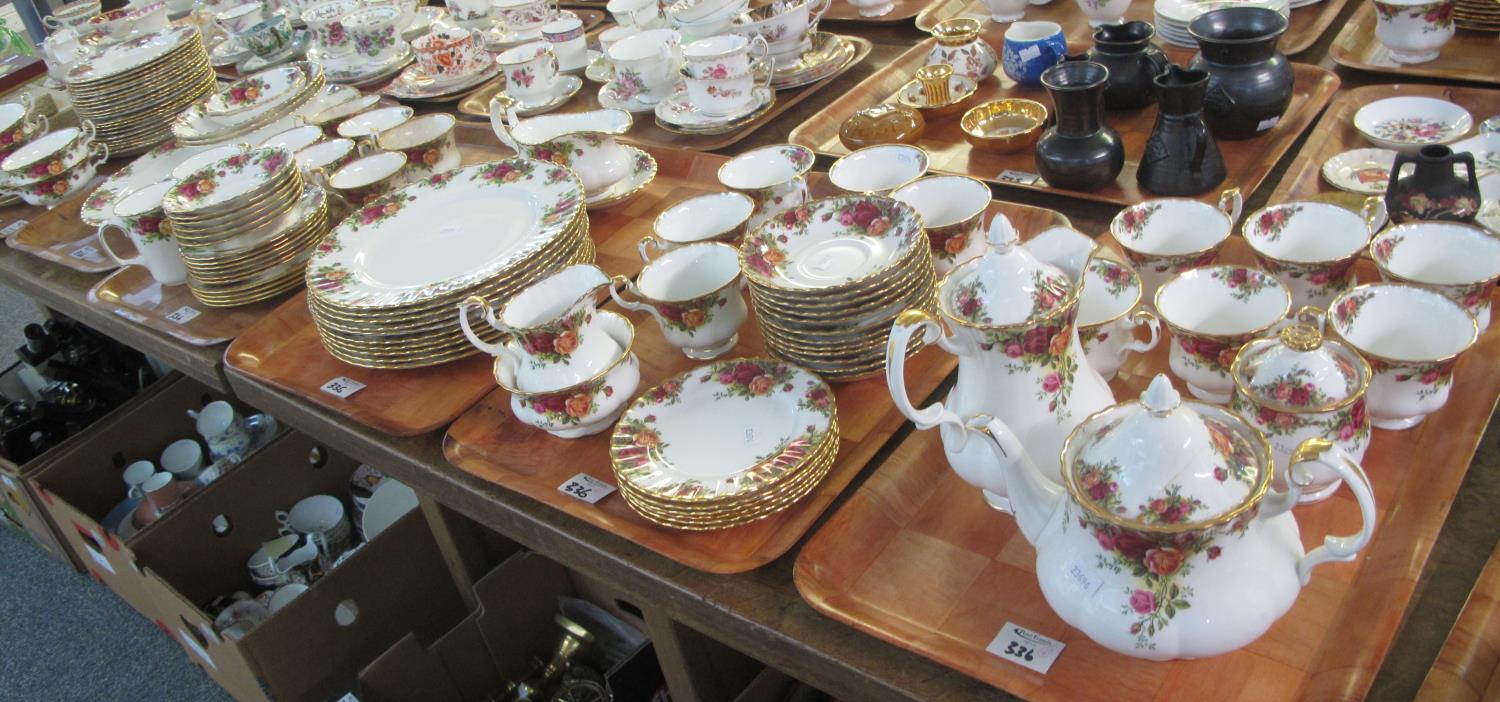 Six trays of Royal Albert 'Old Country Roses' design tea and dinnerware items to include; cups,