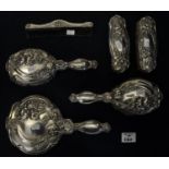 Matched set of Art Nouveau design silver backed dressing table brushes (2 + 2), together with a