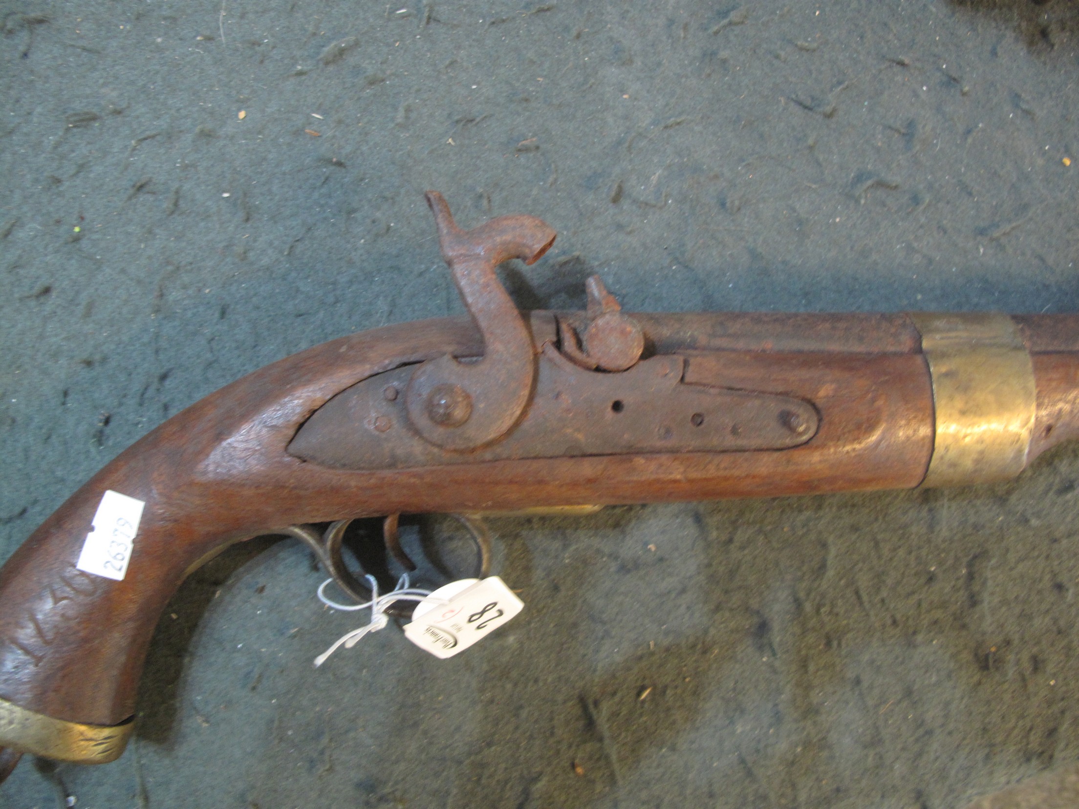 19th Century muzzle loading percussion naval pistol, having octagonal barrel, swivel ramrod and - Image 7 of 10