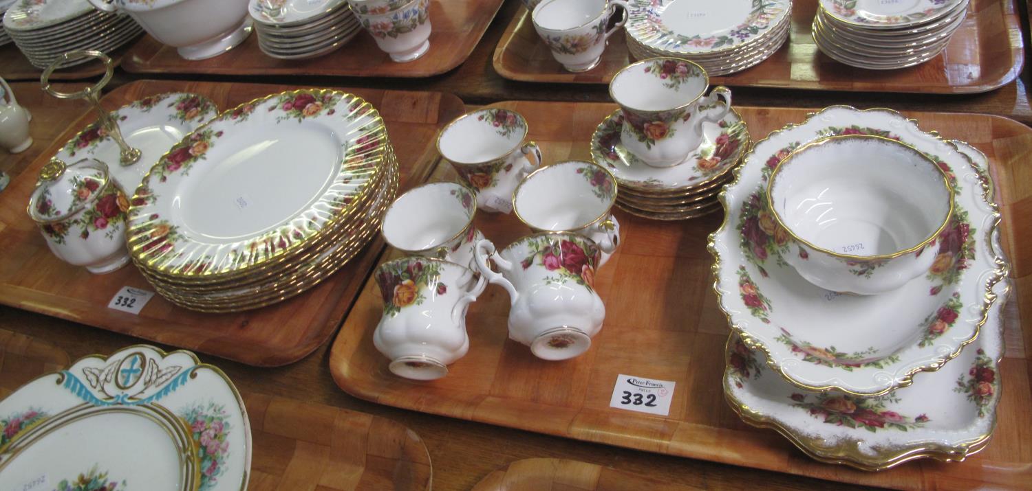 Two trays of Royal Albert 'Old Country Roses' items to include; cups, saucers, sucrier, bowls,