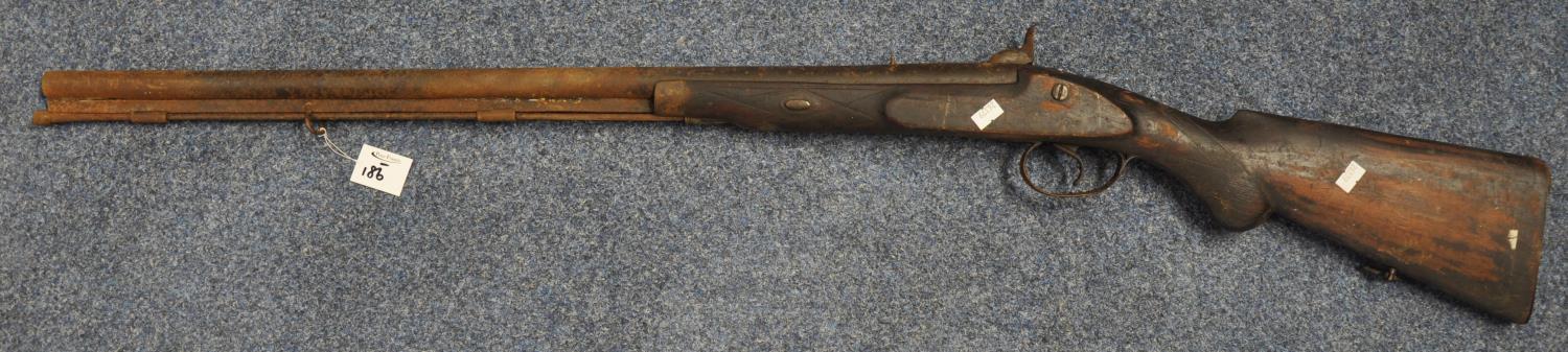 19th Century muzzle loading percussion sporting gun, having 72cm barrel, V sight, steel ram rod