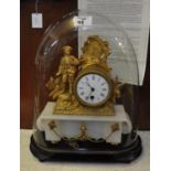 19th Century French gilt metal and alabaster figural mantel clock having French brass drum