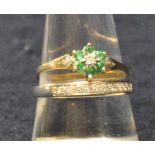 9ct gold emerald and diamond cluster ring, size P and a 9ct white gold diamond half eternity style