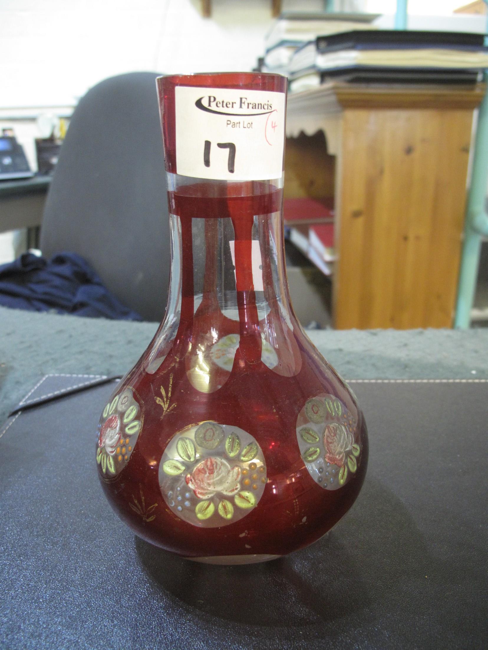 Four items of continental glass to include; ruby flash decorated baluster shaped carafe, a - Image 3 of 5