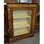 Victorian walnut inlaid single door glazed pier cabinet, the interior revealing two shelves with