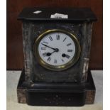 Late 19th Century black slate and marble two train mantel clock having French brass drum movement,