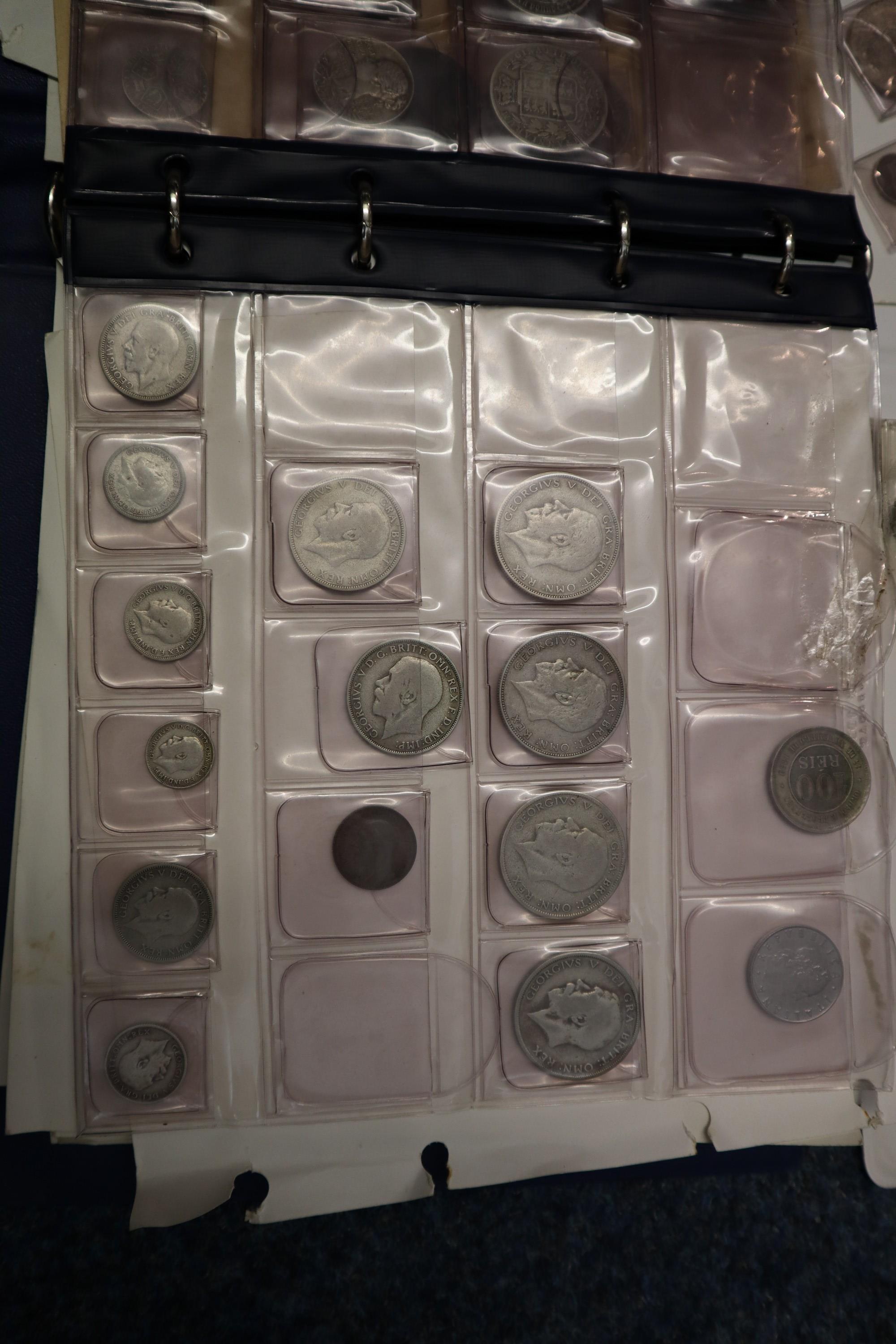 Box of assorted coins and similar ephemera to include; silver half crowns, silver shillings, GB - Image 5 of 5