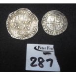 Unusual Charles I 'Oxford' silver shilling dated 1643, together with an Elizabeth I silver