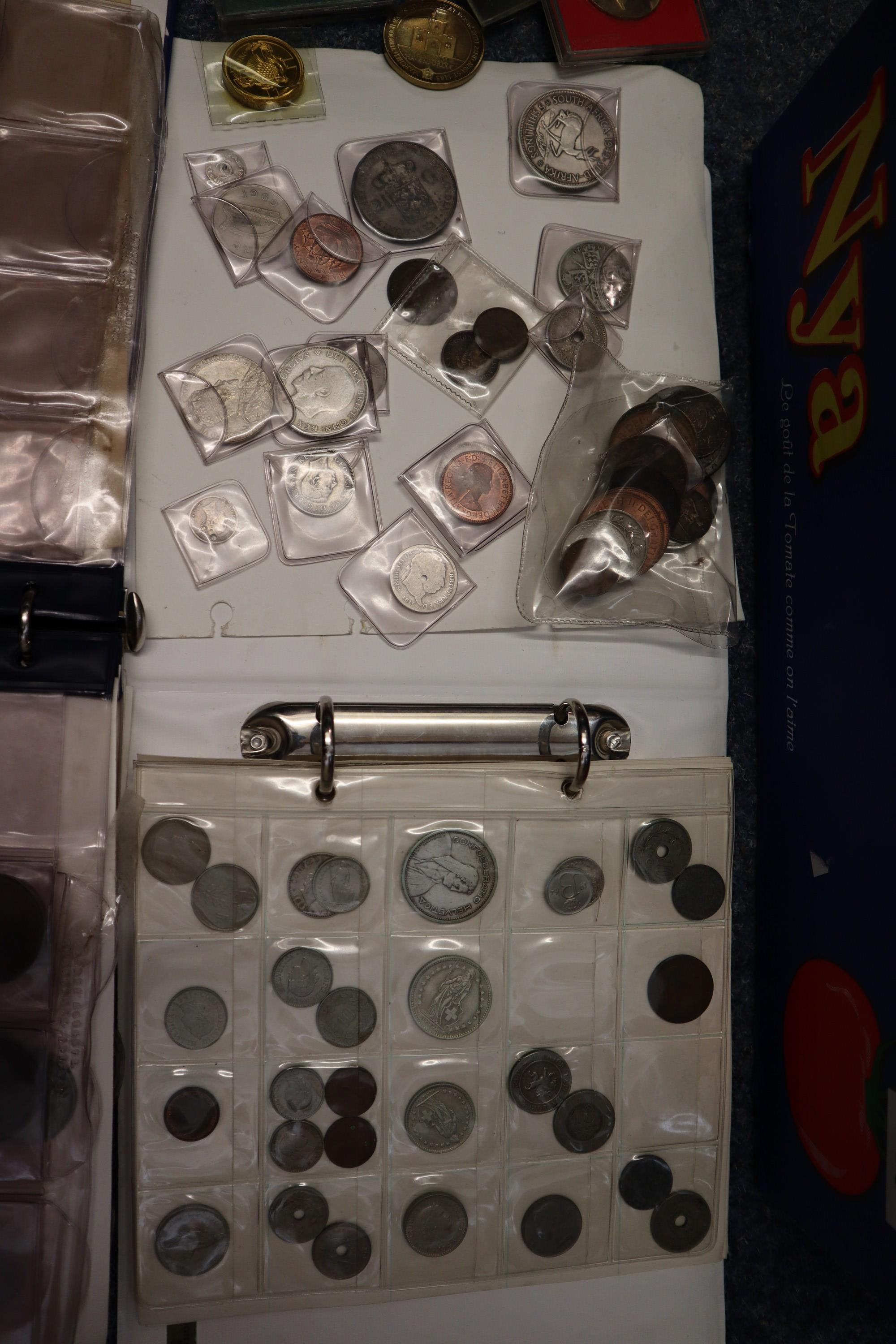 Box of assorted coins and similar ephemera to include; silver half crowns, silver shillings, GB - Image 4 of 5