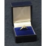 18ct gold Art Deco diamond solitaire ring with old cut stone and diamond set shoulders. Size M & 1/2