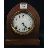 Early 20th Century mahogany cased two train dome top mantel clock having enamel face marked 'Made by