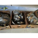 Three boxes of assorted modern glass and metal light fittings. (3) (B.P. 21% + VAT)