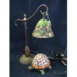 Modern Tiffany style table lamp, the hanging shade with dragonfly decoration, together with