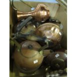 Box of copper ware, copper kettles etc. (B.P. 21% + VAT)