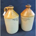 Two similar two tone stoneware flagons M.Dutson Swansea, marked 1912 and 1914. (2) (B.P. 21% + VAT)