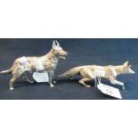 Two silver plated animal studies of an Alsatian and running fox. (2) (B.P. 21% + VAT)